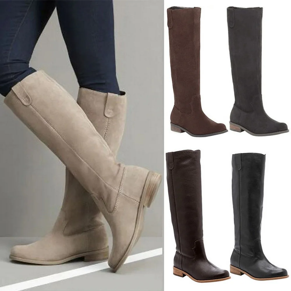 

Fashion New Leather Suede Matte Knee Length Flat Boots for Women 2019 Non-Slip Solid Color Riding Casual Boots Flats Shoes