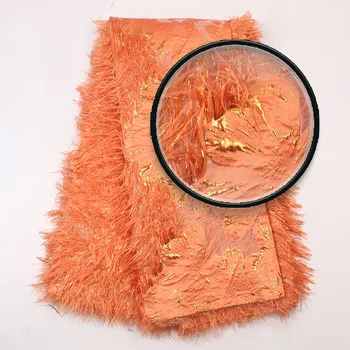 

Peach Color Africa Nigeria glass yarn lace High Quality Jacquard Tissu Brocade African Lace Fabric for Party Wedding Dresses