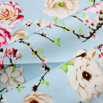 

Handmade diy fabric cotton blue background yellow flower printed satin fabric delicate printed fabric Width:140cm