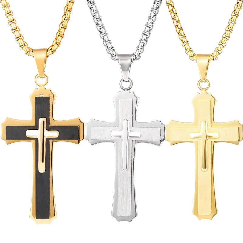

Mens Stainless Steel Cross Gold Plated Sweater Chain Pendant Necklace New Fashion Hip Hop Jewelry