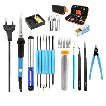 

Eu Plug 220V 60W Adjustable Temperature Electric Soldering Iron Kit Desoldering Pump Tin Wire Pliers Welding Tools Storage Bag