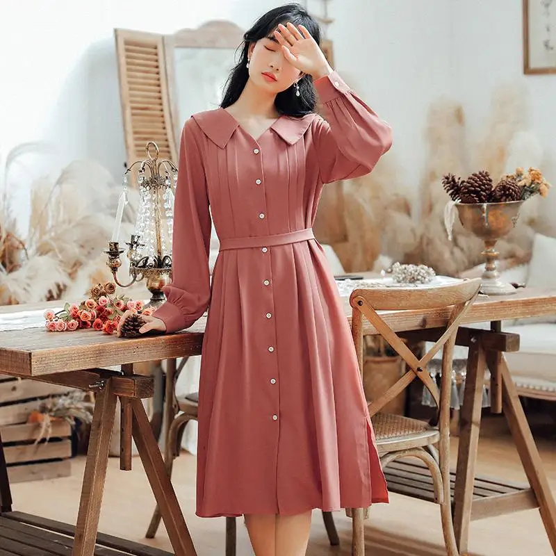 

Japan Mori Girl Sweet Dress Spring Autumn Vintage Vestidos Women Long-Sleeved Cotton Long Dresses Apricot,Orange Red