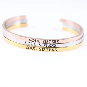 

New Stainless Steel Open Cuff Bracelet Hand Imprint SOUL SISTERS Bracelet Bangle Engraved Words Bracelet Bangle Jewelry