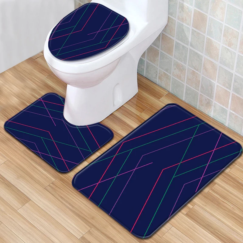 АБСТРАКТНЫЕ ПОЛОСЫ геометрические занавески для ванной комнаты водонепроницаемый 4 шт. пьедестал Ковер Крышка для ванной коврик для туалета Набор ковриков для ванной - Цвет: 3pcs mat set-7