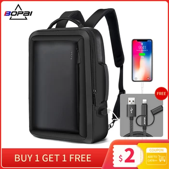 

BOPAI Stylish Leather plecak for Men Fashion Mens Rucksack Backpack Solid Slim Men School Bags USB College School Backpack Black
