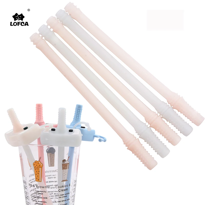 

LOFCA 1PC Silicone Straw Cartoon and Cases Chewy Washable Food Grade Kid Long Silicone Drinking Straw Set with Easy Clean