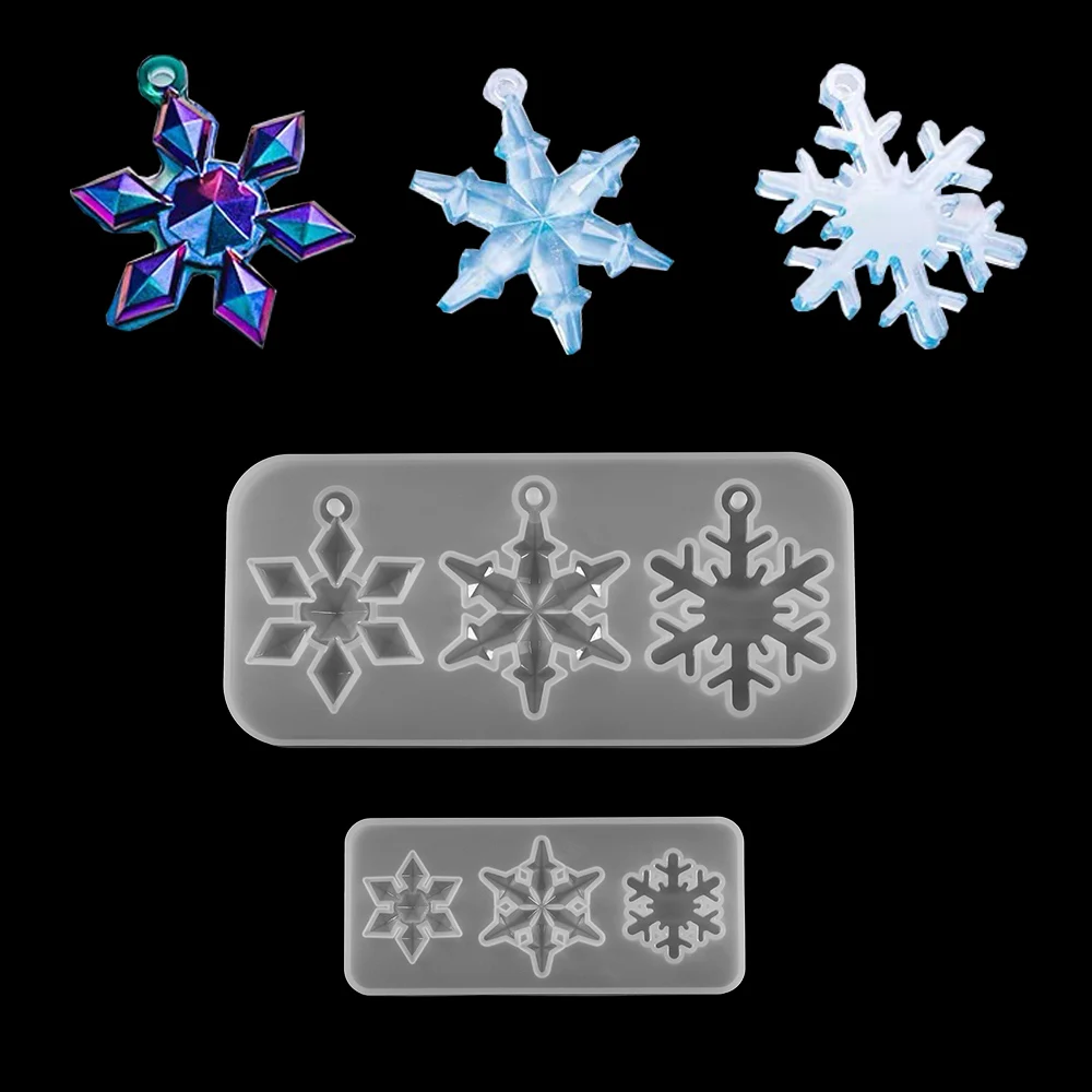 Molde de resina epoxi con agujeros para decoración del hogar, molde colgante de resina epoxi con 3 estilos de copos de nieve Con agujeros para árbol de Navidad