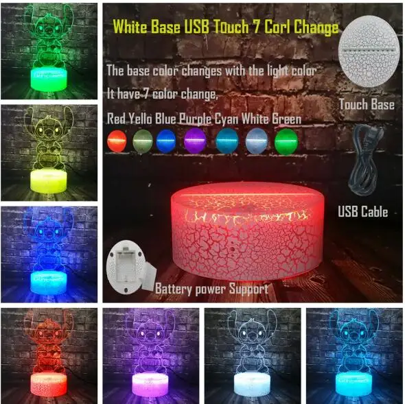 Прямая мультфильм аниме Simba Eeyore стежка Светодиодный лампа трещина USB Изменение Декор Детская комната Ночная Атмосфера свет праздник ребенок подарок игрушка - Испускаемый цвет: USB Touch 7 Color