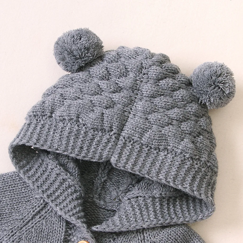 Детское зимнее теплое пальто для новорожденных девочек и мальчиков трикотажные изделия, однотонный комбинезон с капюшоном, зимняя детская одежда