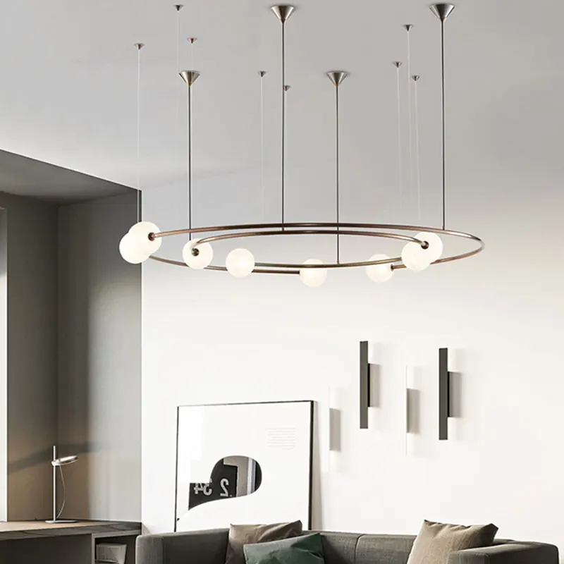 

LED Chandelier Minimalist Modern Lighting Brushed Rings Suspension Luminaire Hanging Lamp Gold Coffee Hanglamp