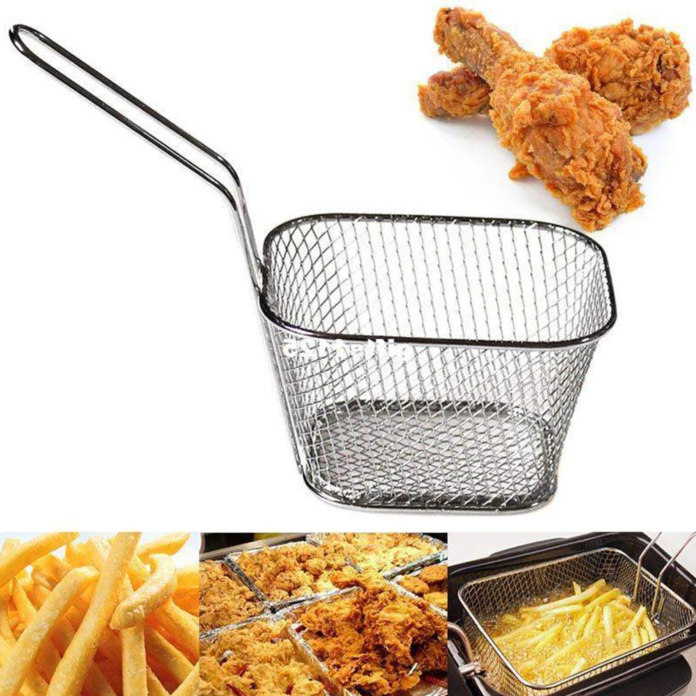 

1x Chef Basket Colander Tool French Fries Basket Portable Stainless Steel Mini Frying Chips Basket Strainer Kitchen Cooking Tool