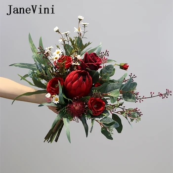 JaneVini-ramos de Novia de estilo occidental Flores artificiales de seda, rosa, Novia, Ramo falso de Flores
