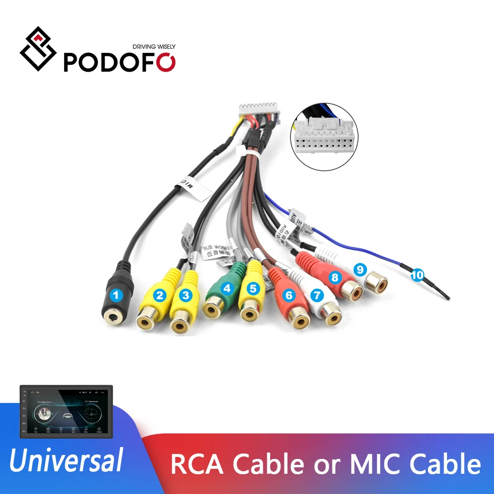 Автомагнитола Podofo Универсальный переходник для внешнего микрофона с выходом RCA автомобиля 2 din|Кабели