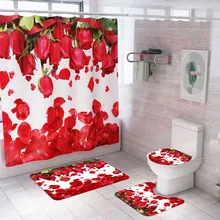 4 шт. коврик для душевой занавески четыре комплекта с цветочным принтом коврики для ванной комнаты Набор штор для ванной комнаты креативная занавеска для душа