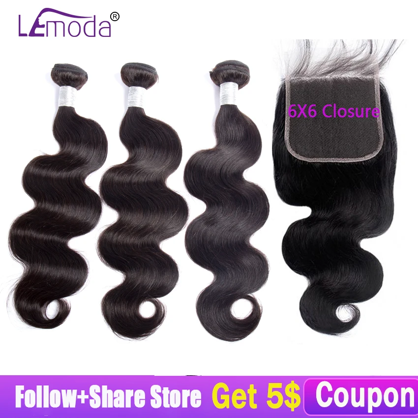 

Brazilian Body Wave Bundles With Closure 6x6 Closure And Bundles Hair Weave Extension Lemoda Remy 3 4 Bundles With Closure