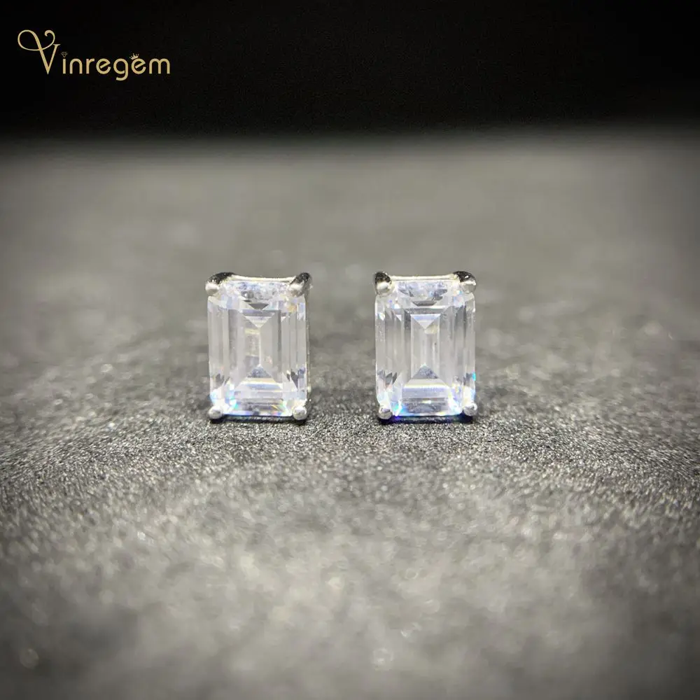Vinregem 100% 925 пробы серебро изумрудная огранка создан Муассанит камень Обручение