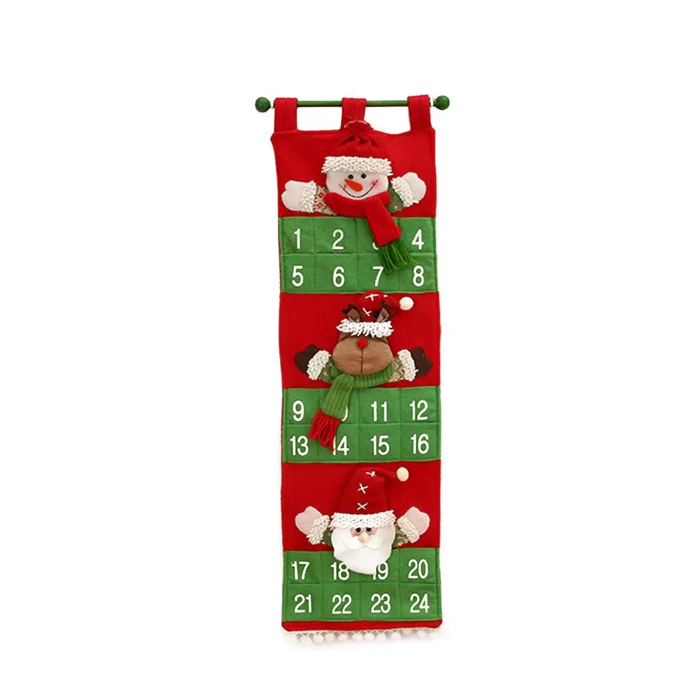 Рождественский календарь из матовой шерсти, 24 дня, календарь обратного отсчета, красный календарь Санта Клауса, рождественские украшения для дома - Цвет: Красный