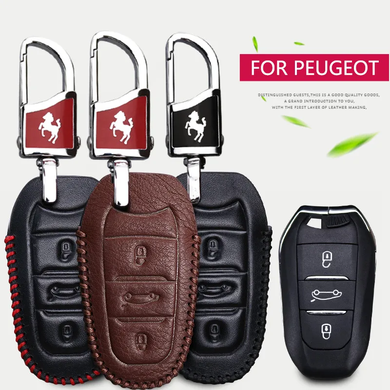 Умный кожаный чехол для автомобильного ключа Peugeot 106 206 306 2008 3008 5008 107 207 307 407 607 SW 208 308
