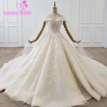 شراء2020 جديد Sposa فستان الزفاف الفاخرة دبي فستان الزفاف كامل كريستال توب تنورة كبيرة مع الدانتيل طويل الزفاف زي العرائس
