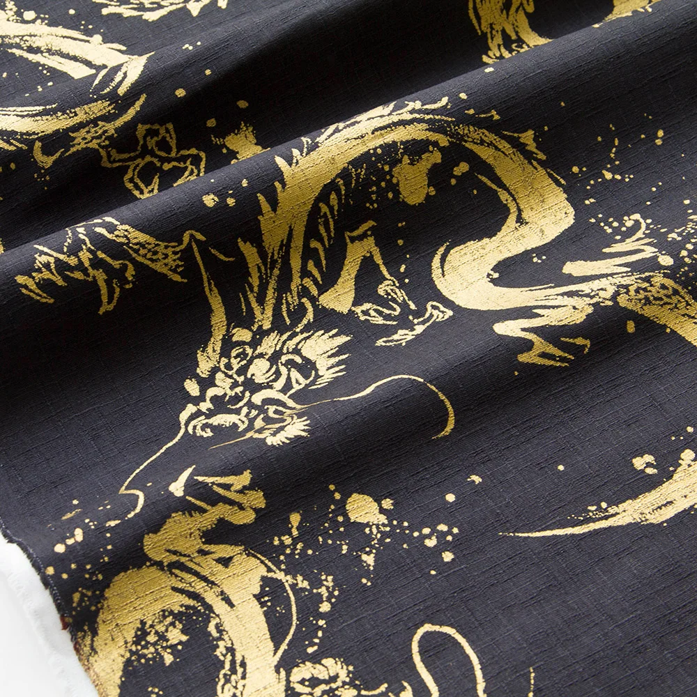Полметра японские Добби хлопчатобумажные ткани кимоно Ткань Швейные стеганые ткани ткань золотой металлик Дракон C