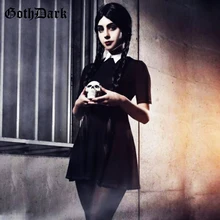 Готические винтажные платья в готическом стиле гранж, женские платья Харадзюку на пуговицах, осень, женское мини-платье в стиле пэчворк, модные эстетические платья в стиле панк