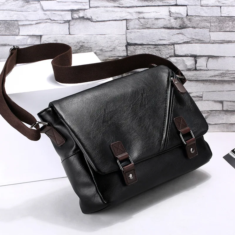 

MEN'S Leather Shoulder Bag Men's Briefcase Cover Type Shoulder Cross Men's Bag Solid Color A4 Paper File Bag