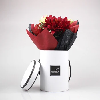 

140*180mm Round Flower Paper Boxes With Lid Hug Bucket Florist Gift Packaging Box Home Decorations Flower Bouquet Holder