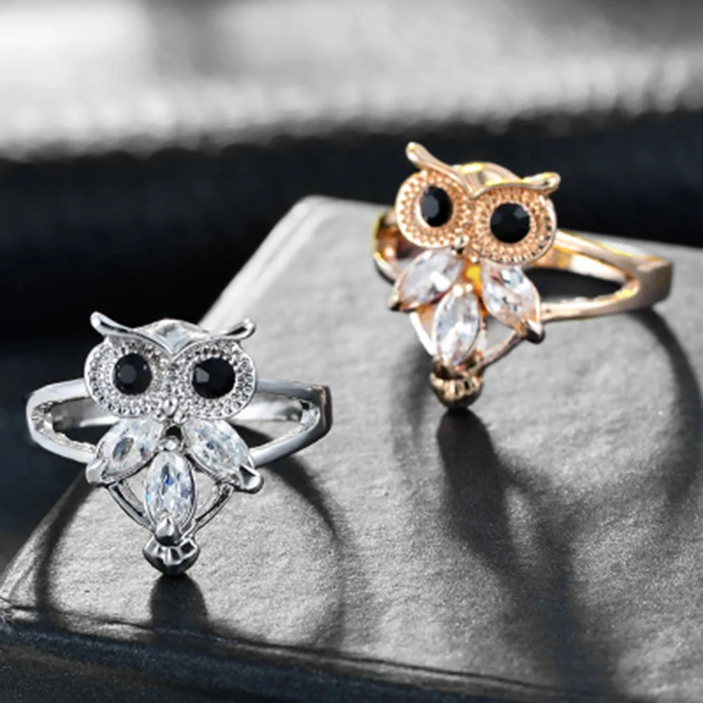

1Pc Fashion Jewelry Silver Gold Color Crystal Owl Ring Jewelry For Women