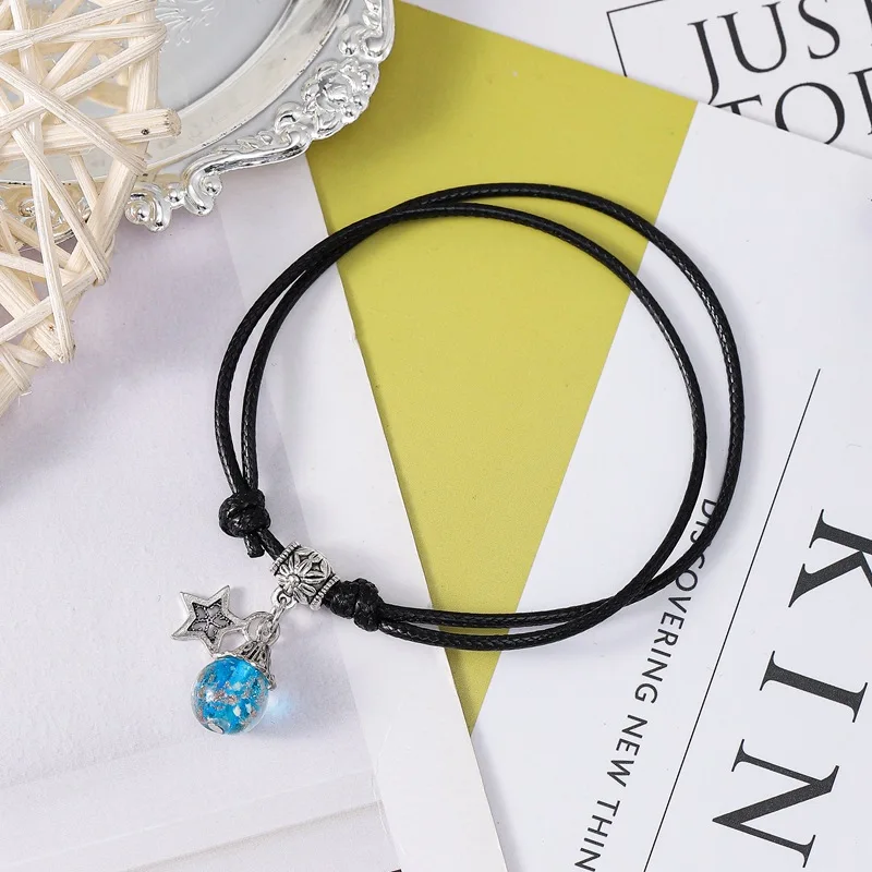 

New Style Bracelets Hand-woven Wax Line Shining Fluorite Feather Bracelet Men Women Students Gift