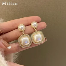 

Mihan S925 needle Delicate Jewelry Simulated Pearl Earring Pretty Design Shiny Crystal Elegant Drop Earrings For Women Gifts
