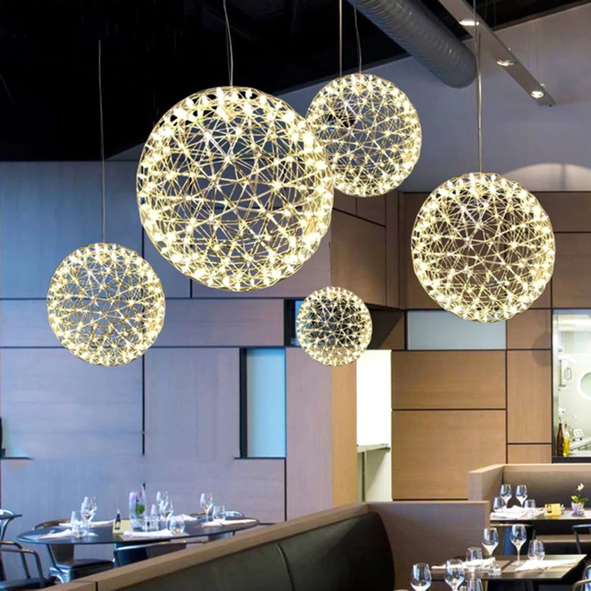 

Modern LED Round Hanging Lamp Living Room Clothing Store Spark Ball Lights Luxury Hotel Stainless Steel Luminaire Lighting