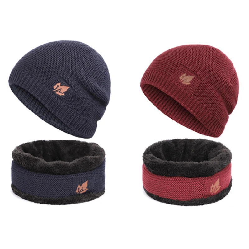 Набор шапки и шарфа для мужчин и женщин, унисекс, зимняя шапочка, теплые вязаные шапки с черепом, флисовая подкладка, теплая зимняя шапка и шарф