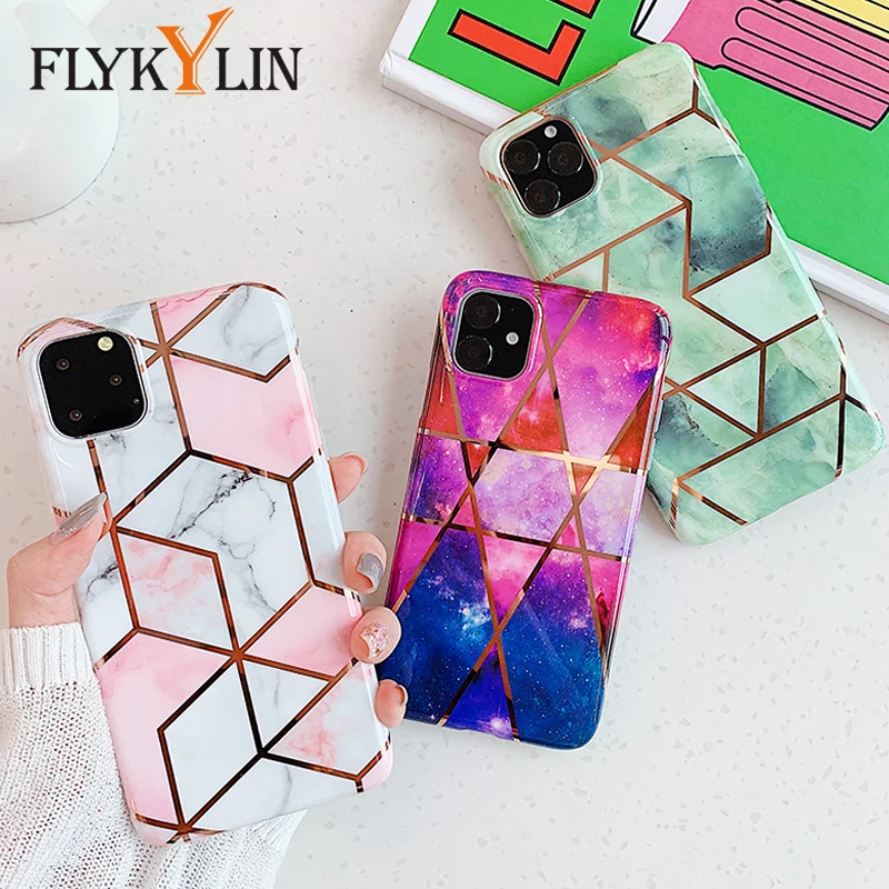 

FLYKYLIN Plating Marble Case For Huawei Mate 20 Pro Nova 3e 4e Back Cover on IMD Silicone Phone Coque For iPhone 11 Pro Max Capa