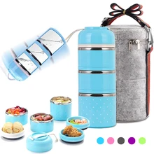 Caixa de almoço à prova de vazamento de três camadas exterior bento portátil recipiente de armazenamento de alimentos conjunto de balão de aço inoxidável para crianças da escola