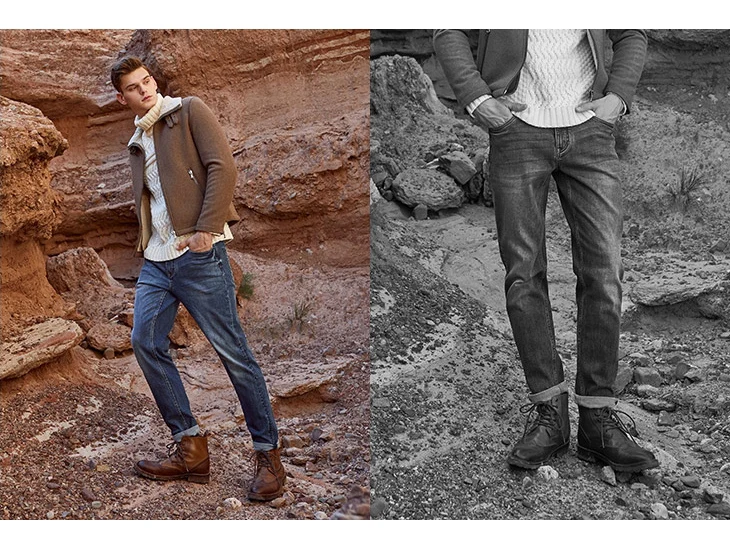 Отборные мужские зимние Стрейчевые контрастные зауженные джинсы L | 419432522