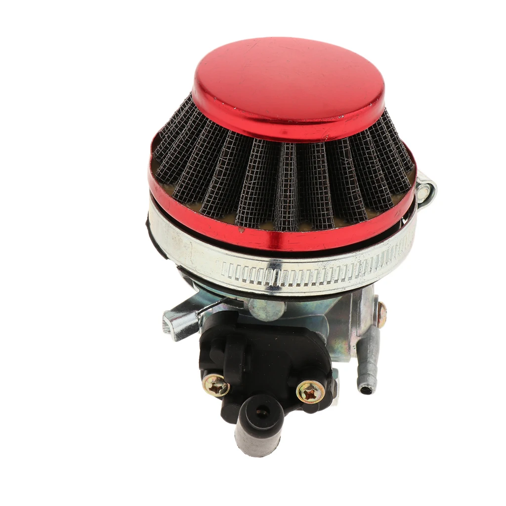 Solid 19mm Carburetor + Durable Red 58mm Air Filter Cleaner for 50cc-80cc 2 Stroke Motorized Bicycles Push Bikes
