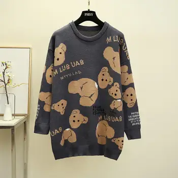 

Kawaii Cartoon Bear Sweater Women Autumn Winter Thick Round Neck Knitted Pullovers Sweaters Loose Jumpers Ladies dames trui