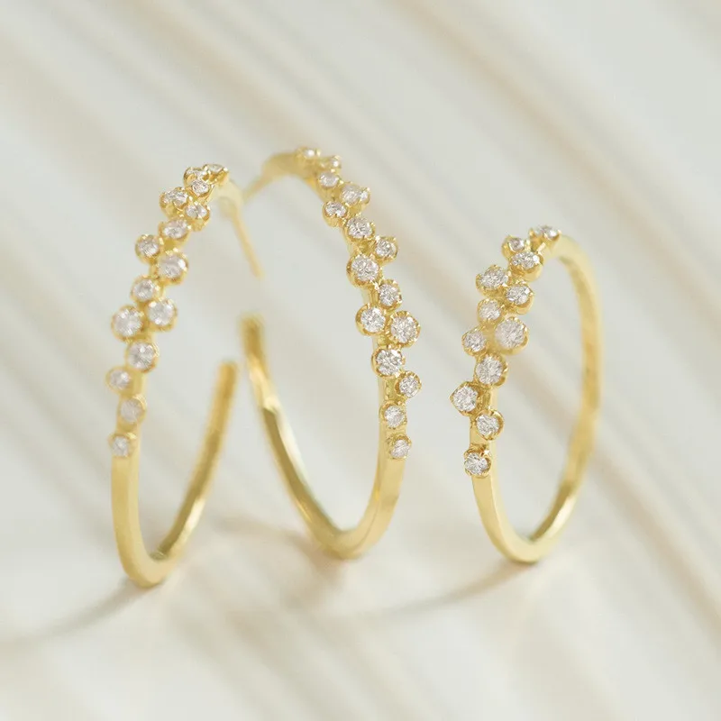 

UBESTNICE Trendy Real 9K Gold Yellow Gold Rings Fine Jewelry White Zircon Irregular Small Dew Ring Women Party Gift Fashion Lady