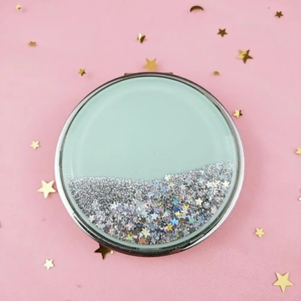 

Mini Makeup Mirror Compact Pocket Mirror Portable Double-Sided Folding Cosmetic Mirror Female Gifts With Flowing Sparkling Sand