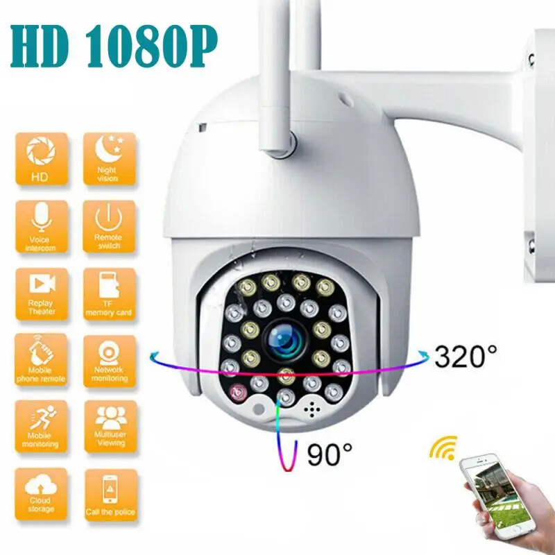 

24 Lamp Beads WiFi Wireless IP Camera 1080P Outdoor Waterproof PTZ Security IR Network Camera Night Version CMOS Intercom Set