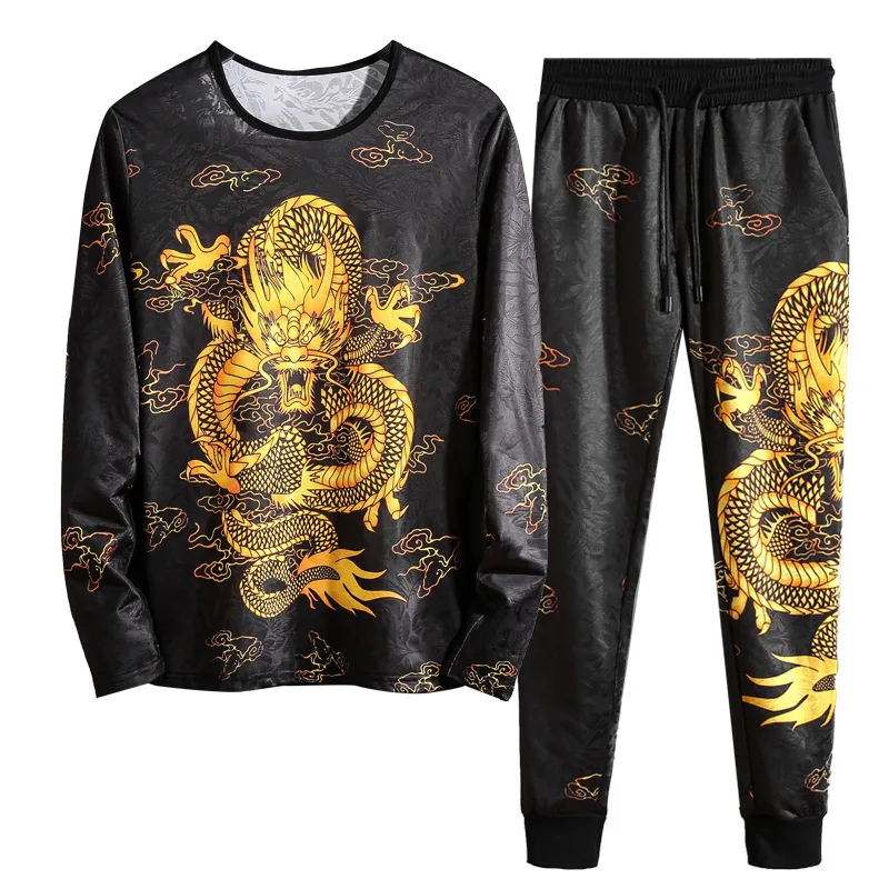Autumn Spring Chinese Dragon Tracksuits Mens Sport Set Hoodie Pants ...