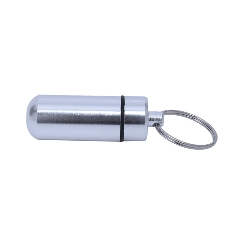 

Silver Aluminum Stash Medicine Pills Box Holder Organizer Case Keychain Keyring