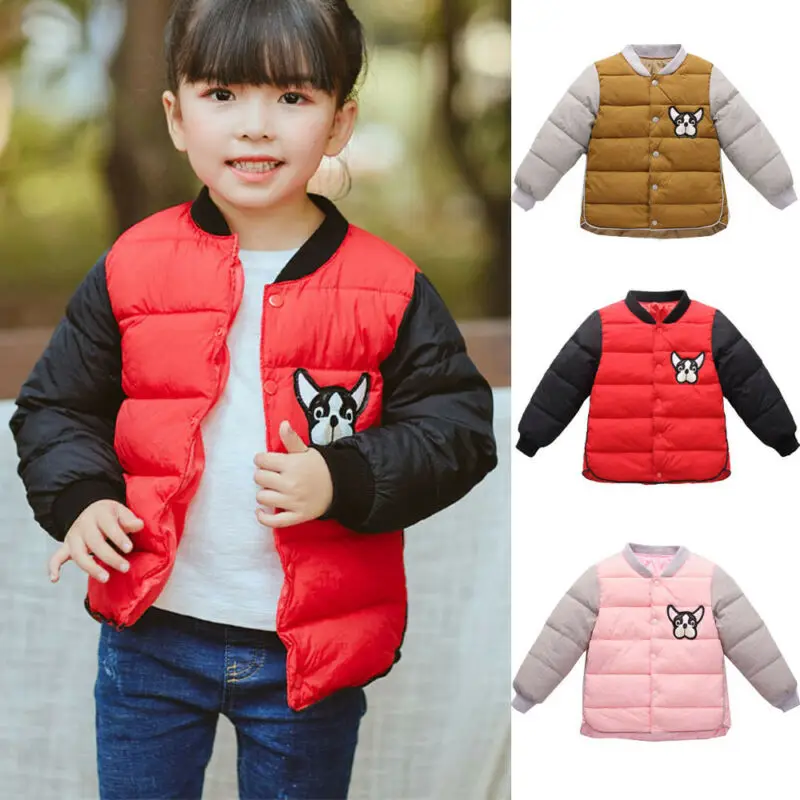 Fashion Girls Boys Cotton Coats Baby Winter Padded Warm Clothes Kids Cute Dog Print Jacket Snowsuits Bright Casual Outwear 3-7Y | Детская