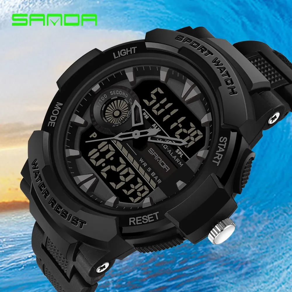 

SANDA Men's Sport Watches Multifunctional Chronograph Waterproof Wristwatch LED Digital Military Quartz Clock Relogio Masculino