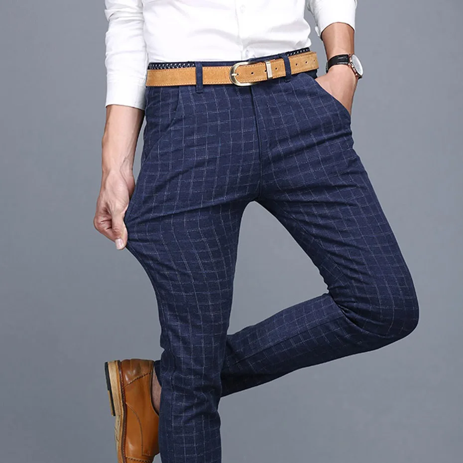 Plaid Check Men Dress Pant Slim Fit 