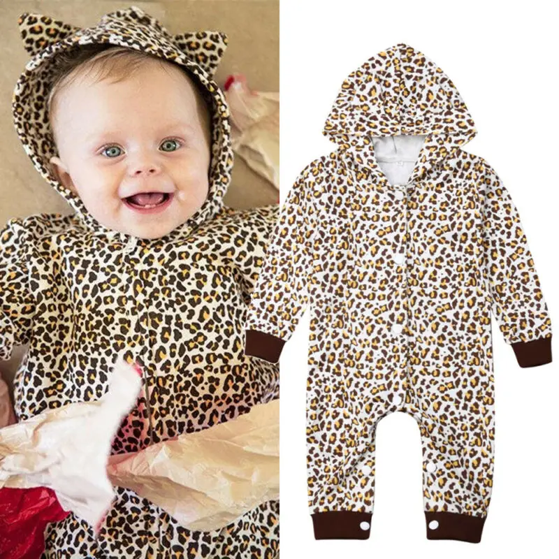 

Autumn Clothes Newborn Baby Girl Boy Clothes Warm Leopard Hooded Romper Jumpsuit Infant Outfits Sunsuit 0- 24 months