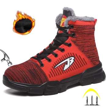 

Winter Safety Work Boots Men‘s Anti Smashing Cotton Steel Toe Work Shoes High Top Boots With Fur Men Puncture Proof Safety Shoes