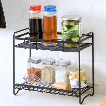 

Two Layers wrought iron storage rack Spice Condiment Kitchen Shelf Home Kitchen Seasoning Storage Shelf Rack Home Organizer