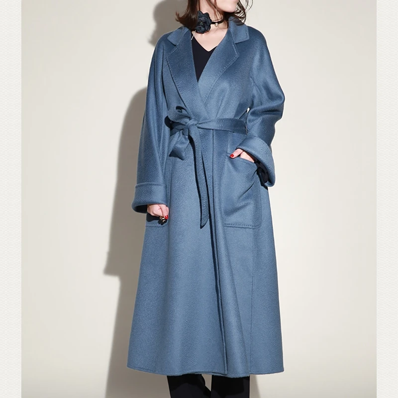 Женское кашемировое пальто, двухстороннее шерстяное пальто, тонкое и тонкое,, модная зимняя длинная кашемировая верхняя одежда