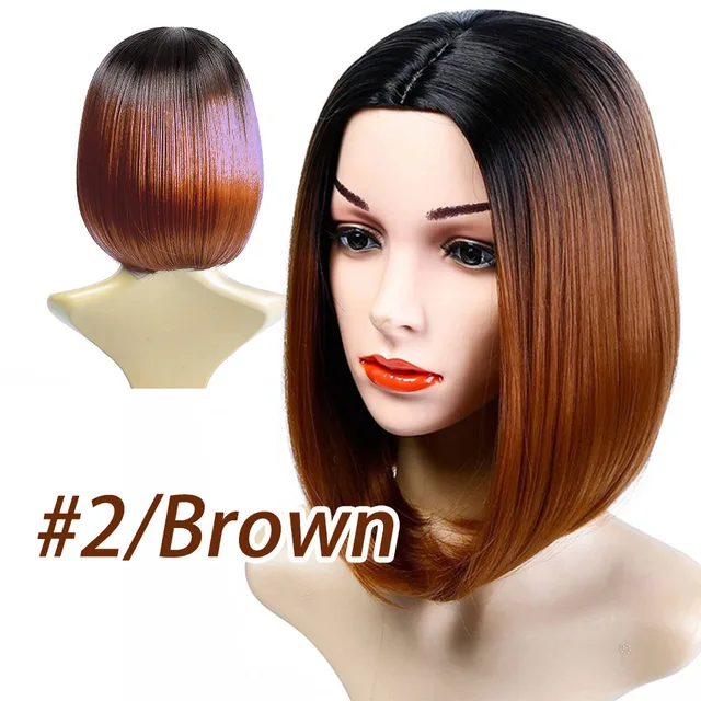 AIYEE Short Straight Brazilian Wig Synthetic Middle Part Hair Wigs Full Head for Black Women Heat Resistant Wig for Women Brown